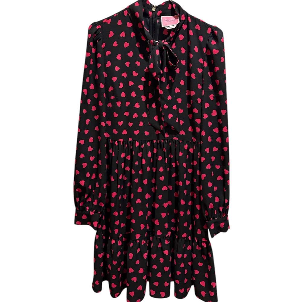 Kate Spade New York Heartbeat Tie Neck Shirtdress black and pink hearts size 4